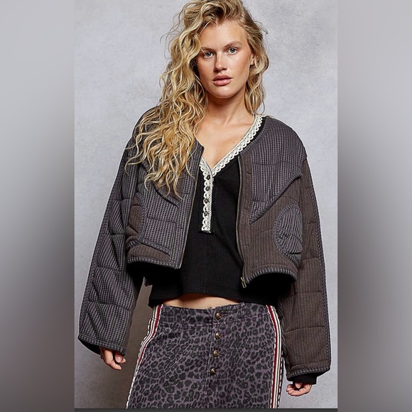 POL Jackets & Blazers - POL SMT2166 Black Bomber Jacket with Textured Fabric